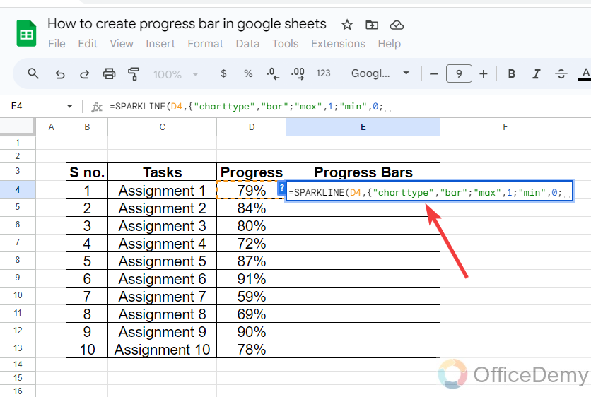 How to create progress bar in google sheets 19