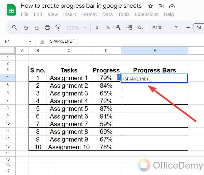 How to create progress bar in google sheets 2