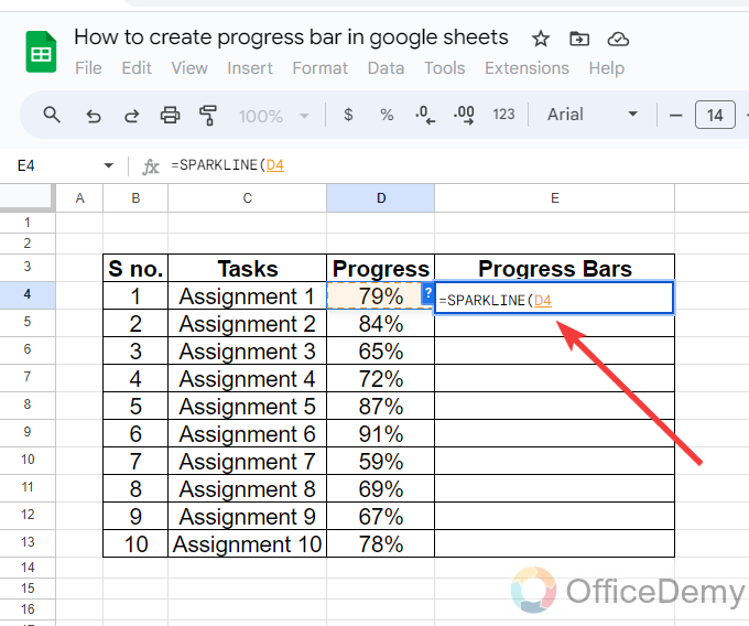 How to create progress bar in google sheets 3