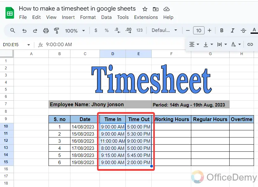 How to make a timesheet in google sheets 10