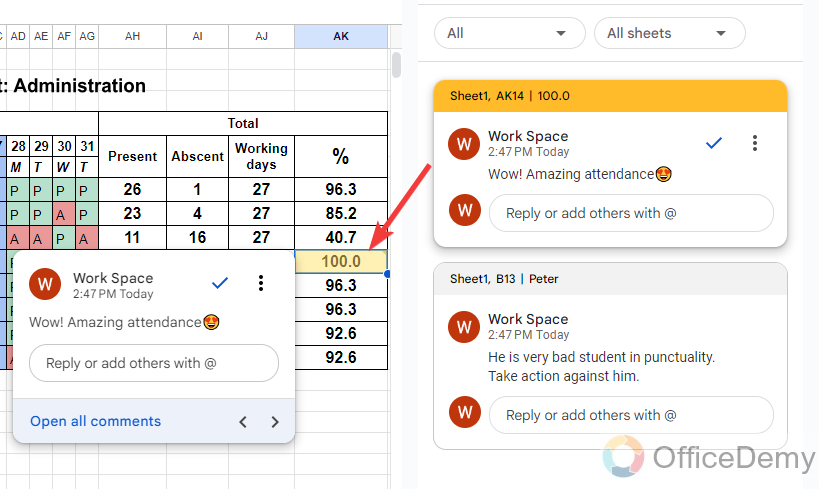 How to navigate comments in Google sheets 4
