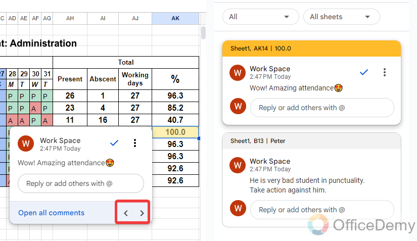 How to navigate comments in Google sheets 5