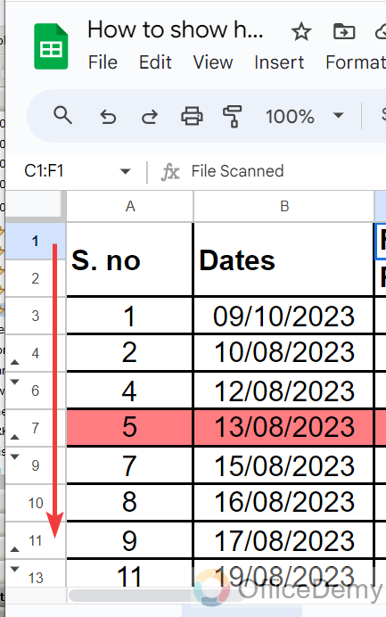 How to show hidden rows in google sheets 1