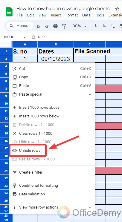 How to show hidden rows in google sheets 10