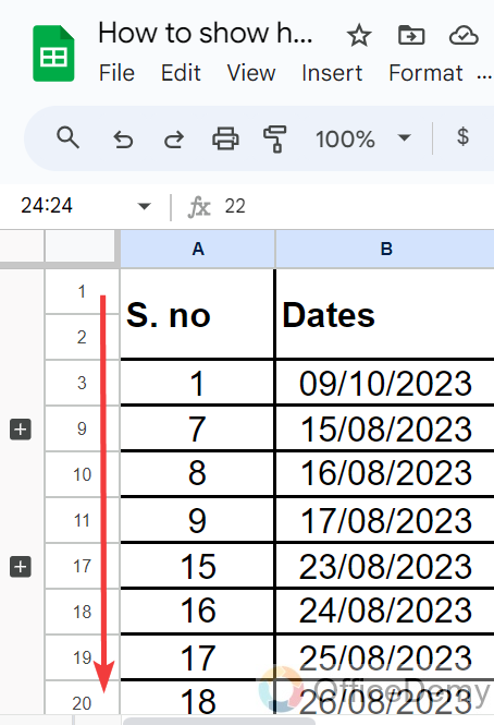 How to show hidden rows in google sheets 5