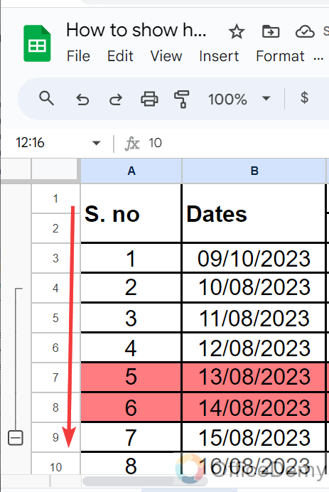 How to show hidden rows in google sheets 7