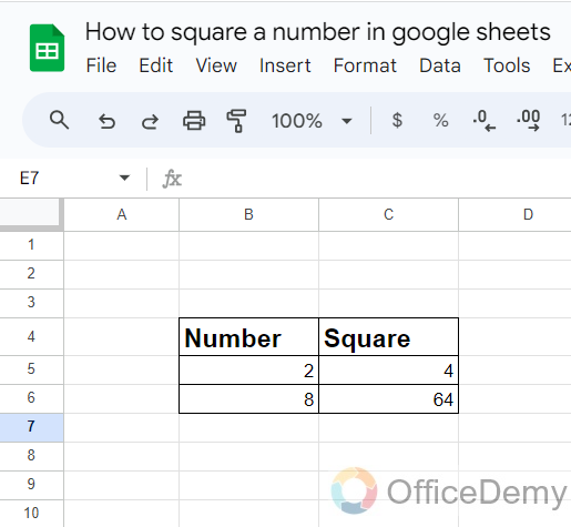 How to square a number in google sheets 10