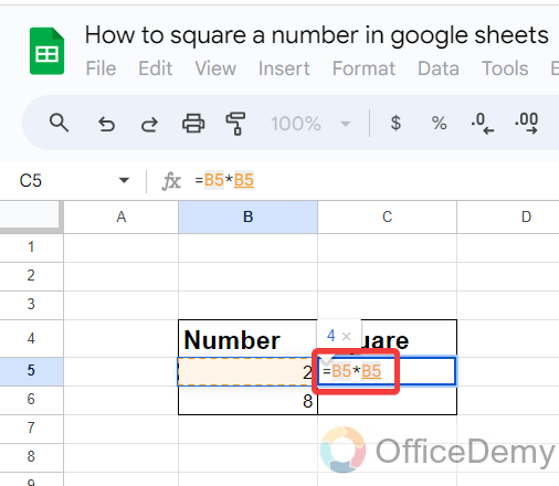 How to square a number in google sheets 2