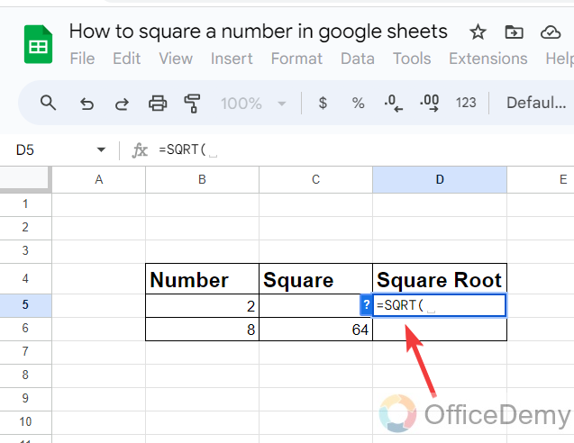How to square a number in google sheets 20