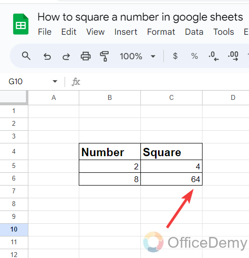 How to square a number in google sheets 3