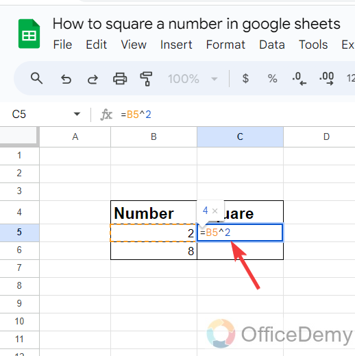 How to square a number in google sheets 5