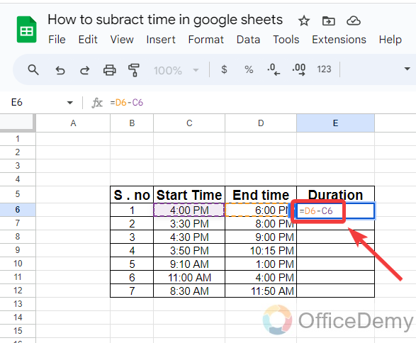 How to subtract time in google sheets 2