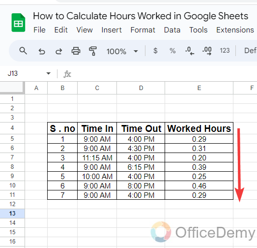 how to calculate hours worked in google sheets 4