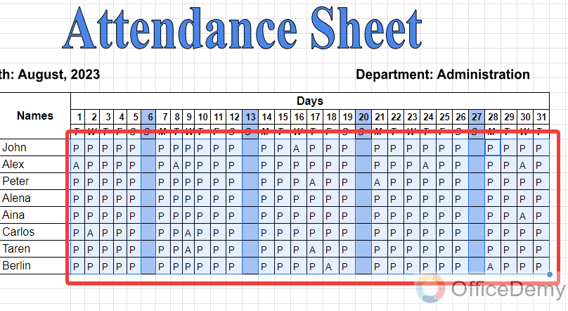 how to make an attendance sheet in google sheets 11