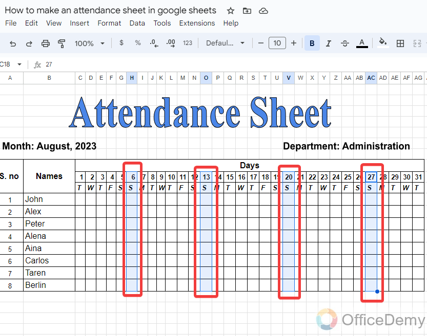 how to make an attendance sheet in google sheets 7