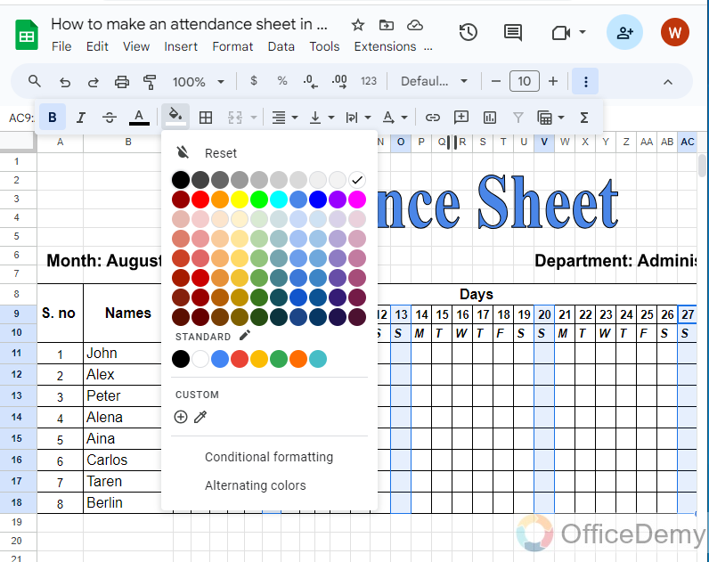 how to make an attendance sheet in google sheets 8