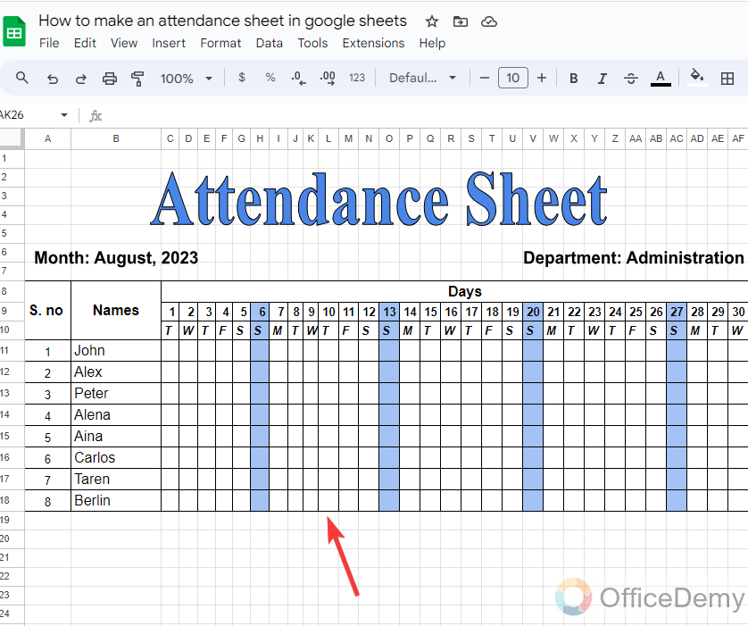 how to make an attendance sheet in google sheets 9