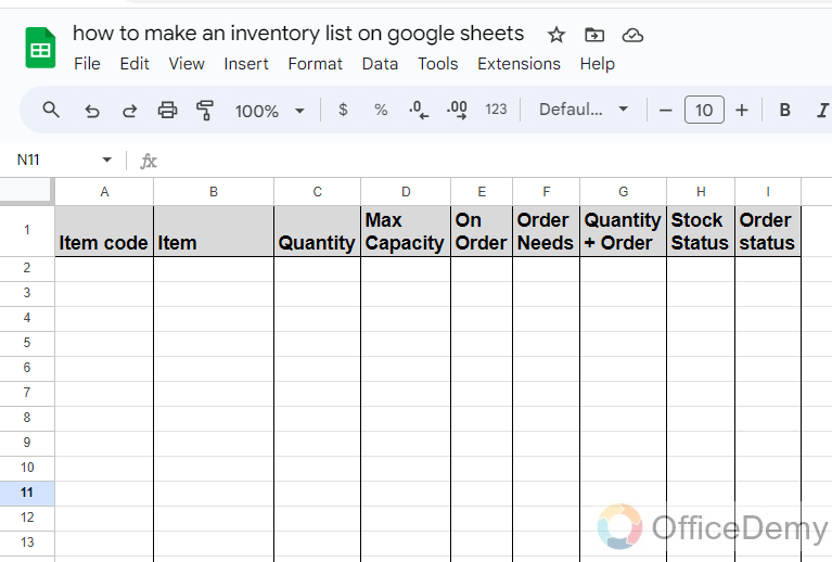 how to make an inventory list on google Sheets 1