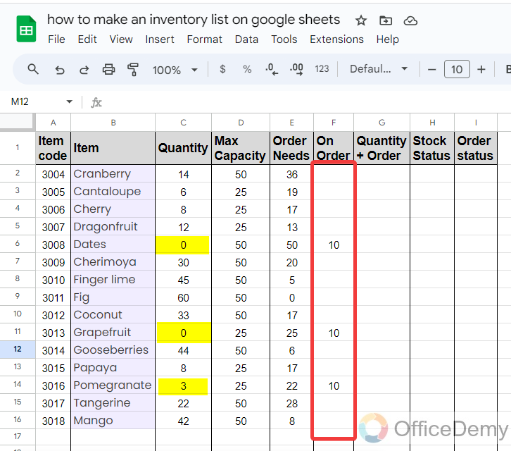how to make an inventory list on google Sheets 11
