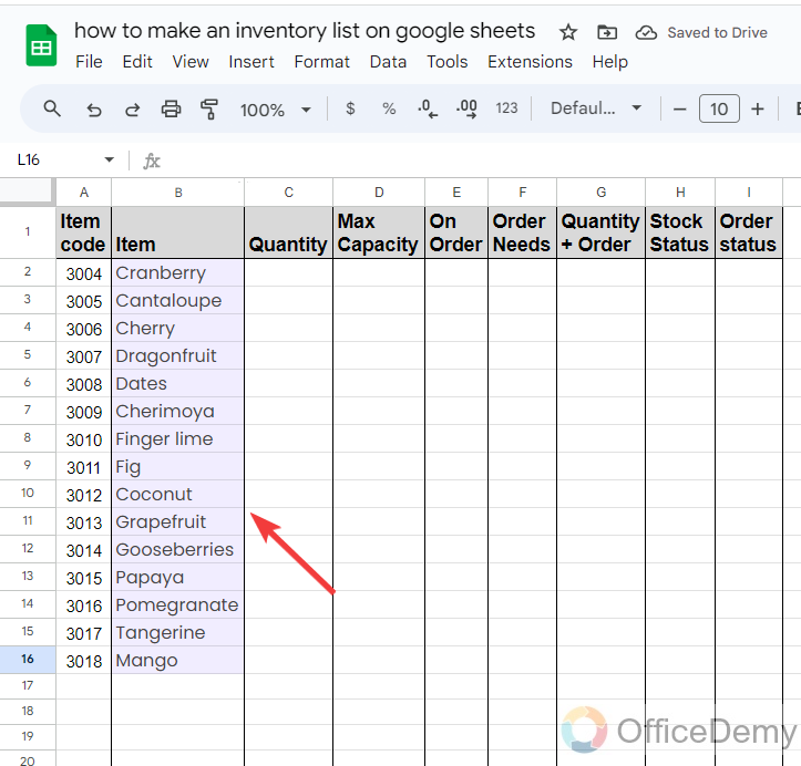 how to make an inventory list on google Sheets 2