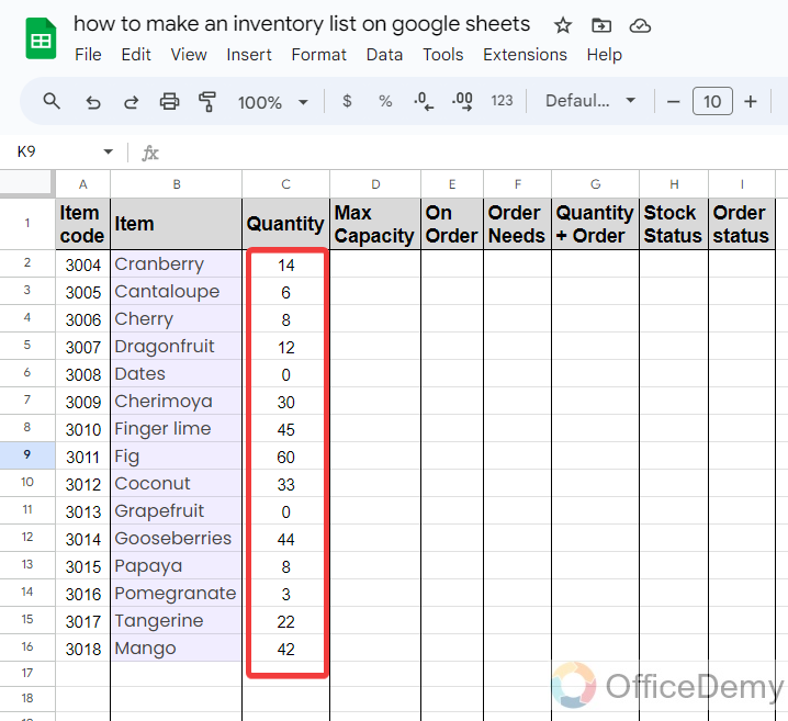 how to make an inventory list on google Sheets 3