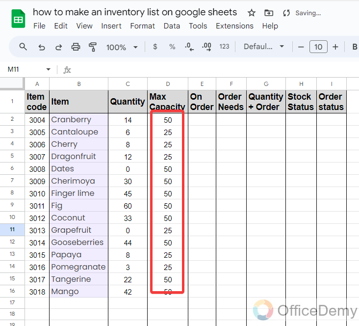how to make an inventory list on google Sheets 4