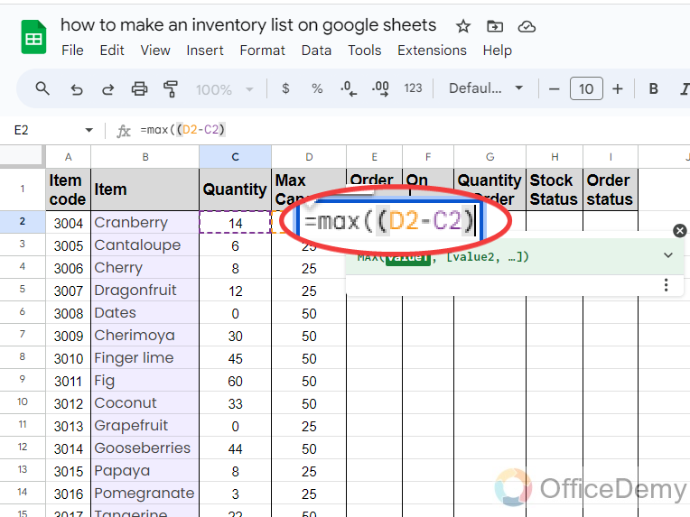 how to make an inventory list on google Sheets 6