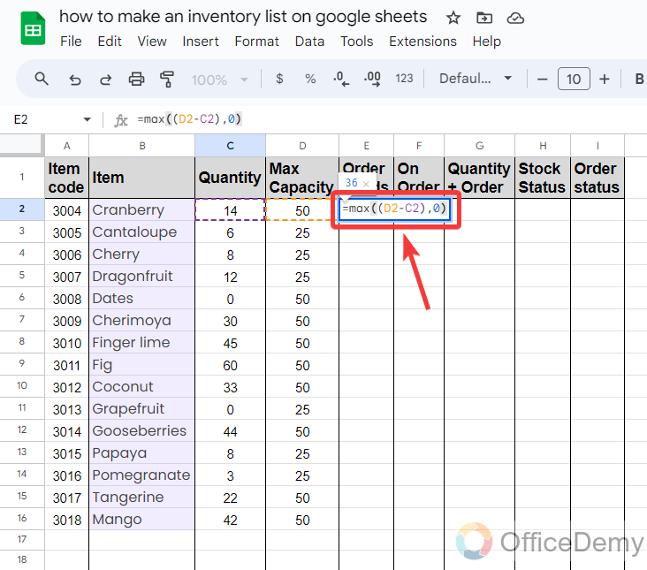 how to make an inventory list on google Sheets 7