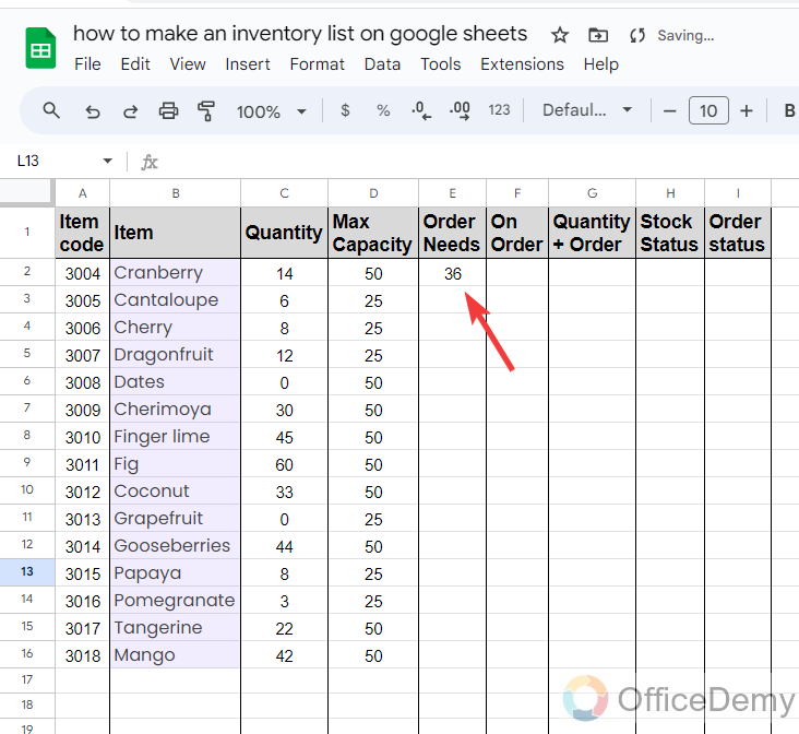 how to make an inventory list on google Sheets 8