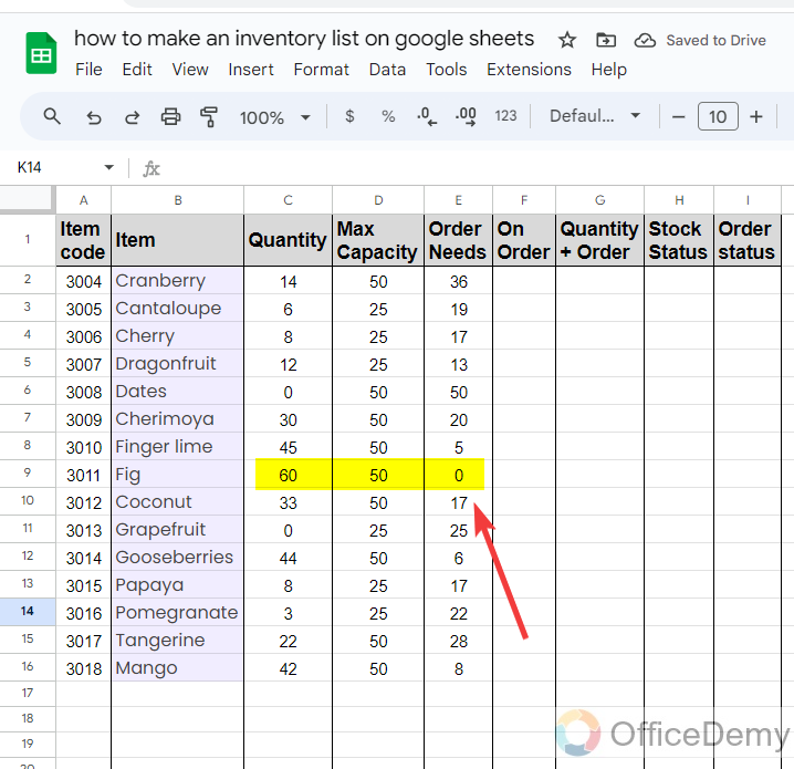 how to make an inventory list on google Sheets 9
