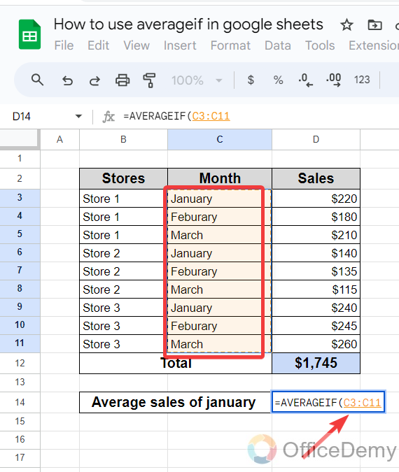 how to use averageif in google sheets 4