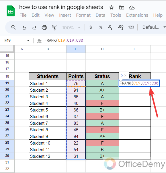 how to use rank in google sheets 4
