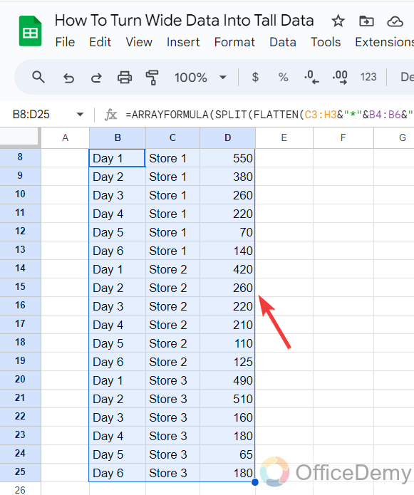 How To Turn Wide Data Into Tall Data in Google Sheets 13