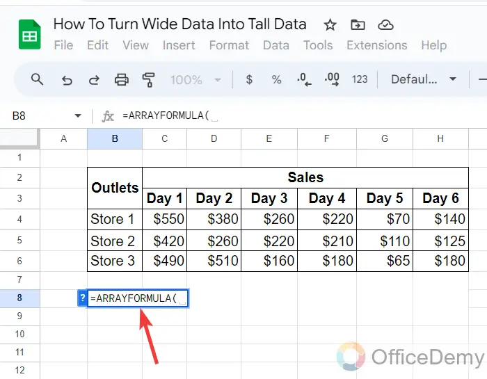 How To Turn Wide Data Into Tall Data in Google Sheets 2