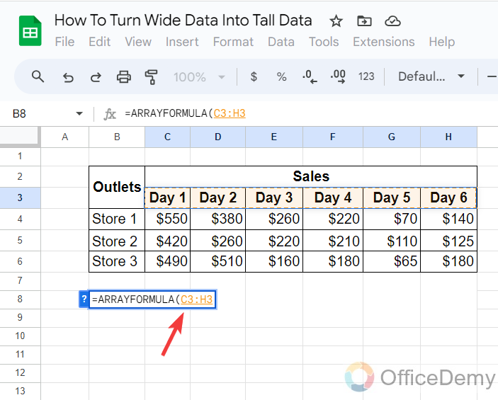 How To Turn Wide Data Into Tall Data in Google Sheets 3
