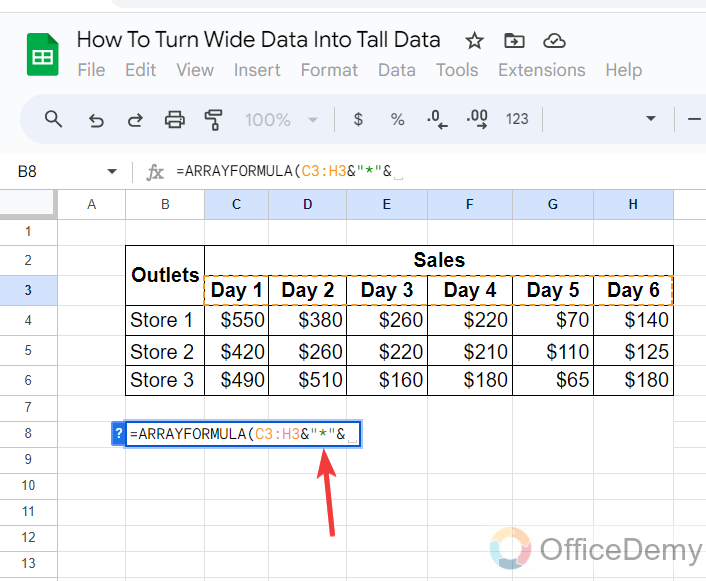 How To Turn Wide Data Into Tall Data in Google Sheets 4