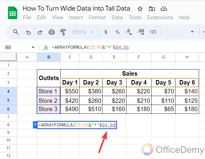 How To Turn Wide Data Into Tall Data in Google Sheets 5