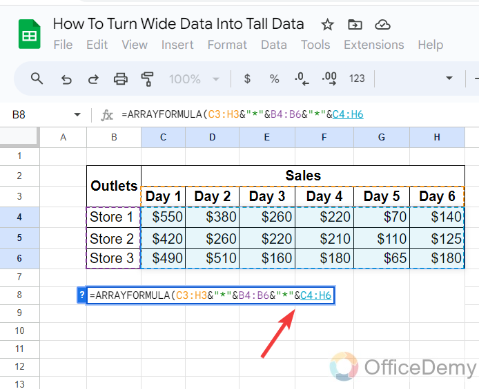 How To Turn Wide Data Into Tall Data in Google Sheets 6