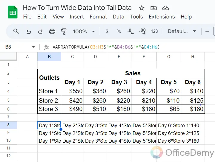 How To Turn Wide Data Into Tall Data in Google Sheets 7
