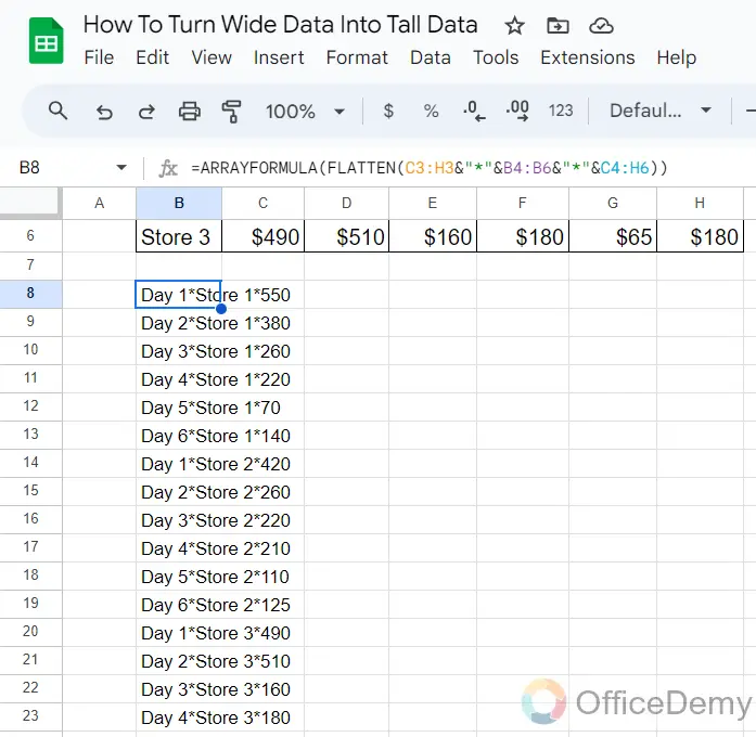 How To Turn Wide Data Into Tall Data in Google Sheets 9