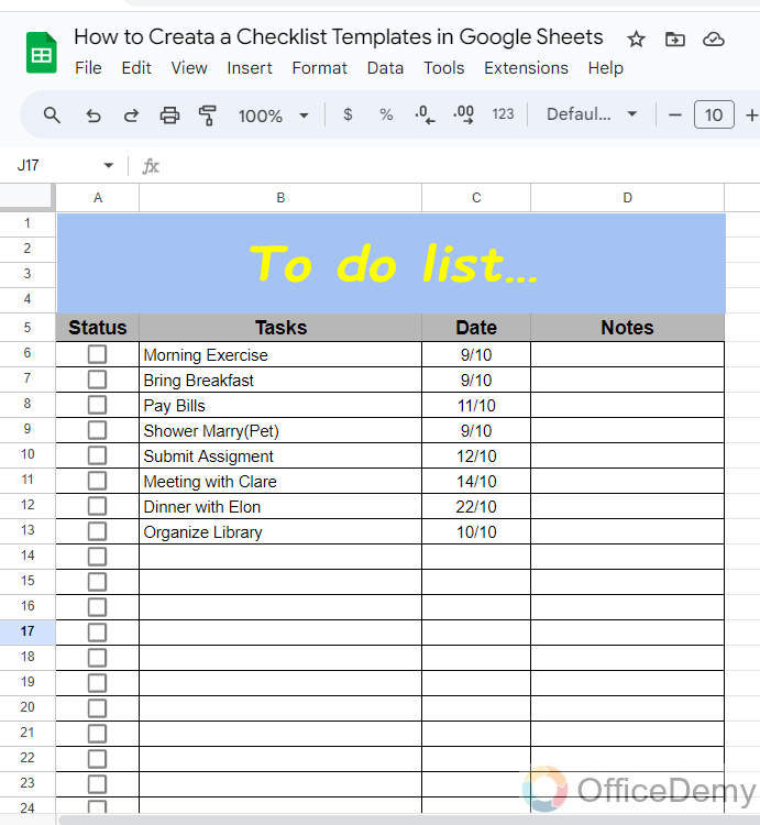 How to Create a Checklist Template in Google Sheets 10