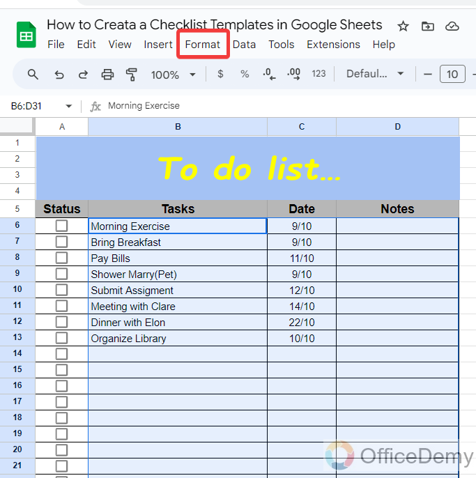 How to Create a Checklist Template in Google Sheets 11