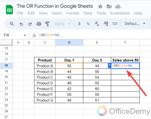 The OR Function in Google Sheets 3