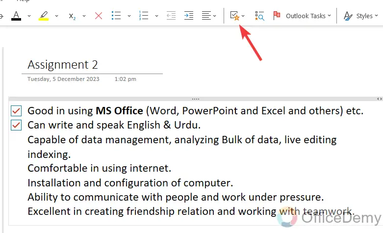 How to Insert Checkbox in Onenote 12