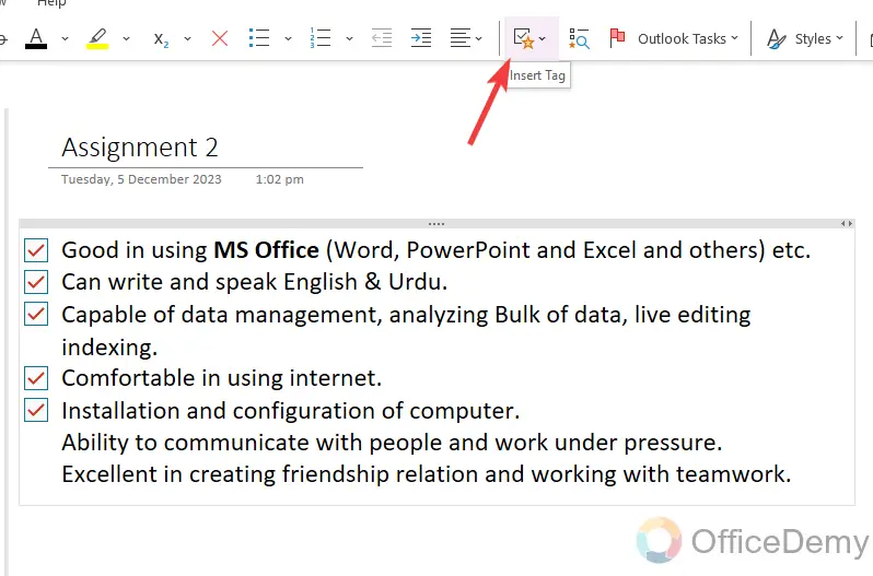 How to Insert Checkbox in Onenote 19