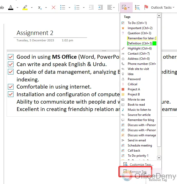How to Insert Checkbox in Onenote 20
