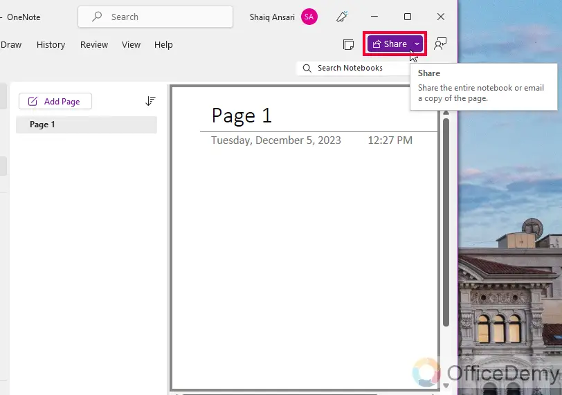 How to Share a Page in OneNote 8