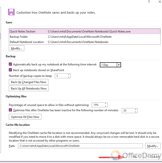 how to backup onenote 14