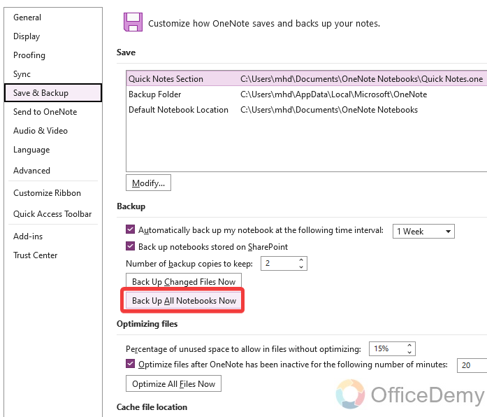 how to backup onenote 4