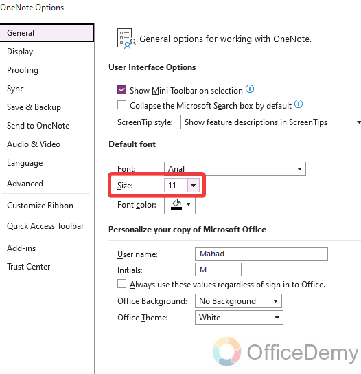 how to change default font in onenote 8